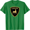 Llamaghini Apparel Co Llamaghini Funny Hillarious Llama Emblem Parody Fun Design T-Shirt - Kelly Green