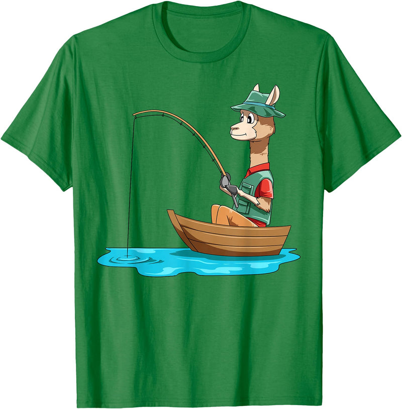 SubliminalFantasy Co. Llama Fishing Llama Fisherman Boat Fishing Lovers T-Shirt - Kelly Green