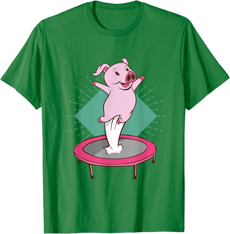 Trampolin-Ferkelausführungen Cute pig jumping on a trampoline T-Shirt - Kelly Green