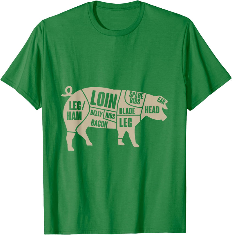 Piglet Farm Teez Pig Anatomy T-Shirt Pork Meat Cuts Tee T-Shirt - Kelly Green