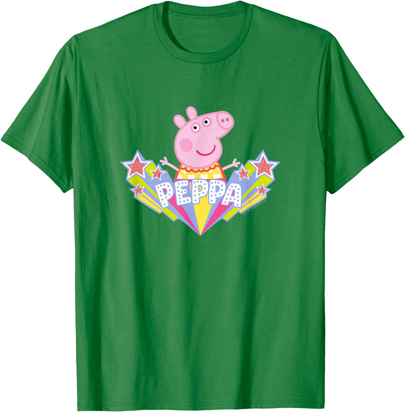 Peppa Pig Shooting Stars Cute Retro Logo T-Shirt - Kelly Green
