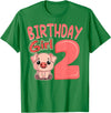 Pig Birthday 2 Cute Girl Farm Party Apparel Pig 2nd Birthday Girl Party Oink Farm Hog Farmyard Piggy T-Shirt - Kelly Green
