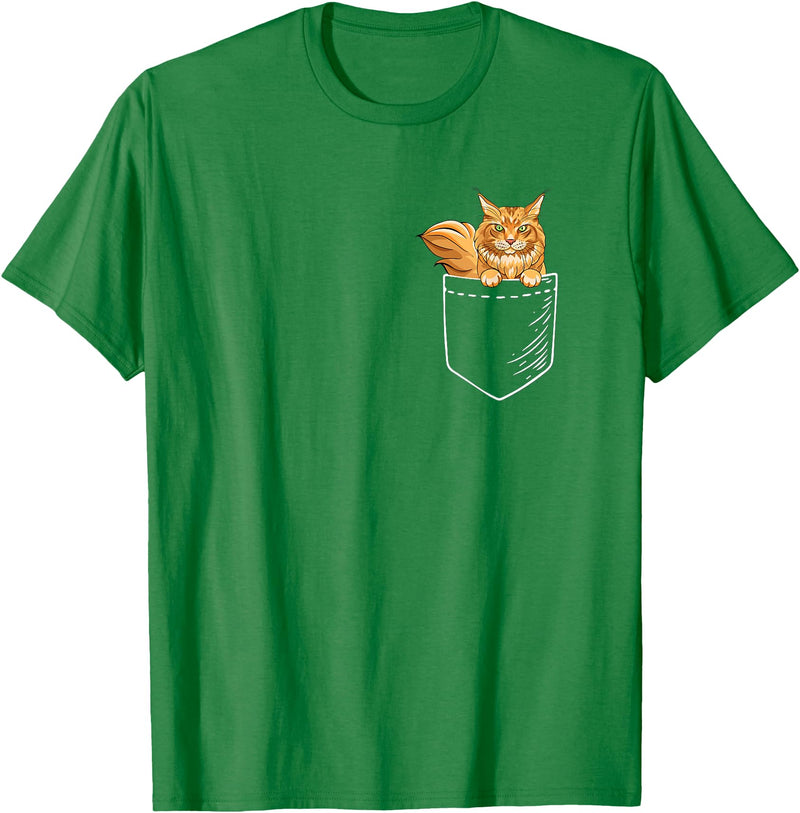 Cute Maine Coon Cat Mom Gifts T Shirts & Hoodies Funny Mens Womens Pocket Orange Maine Coon Cat Lover Owner T-Shirt - Kelly