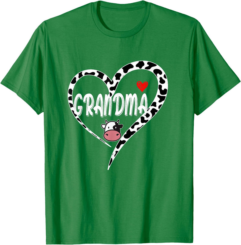 Black White Family Cow Farm Grandma Cow Print Cow Heart Pattern Farmer Cows Mother's Day T-Shirt - Kelly Green