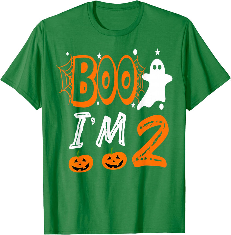 Funny Boo I'm 2 Birthday 2nd Birthday Kids Boo I'm 2 Two Yr Ghost Halloween Costume T-Shirt - Kelly Green