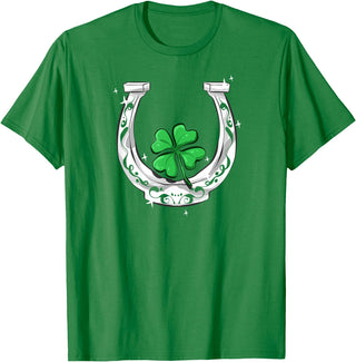 Lucky Clover Horses Co Horseshoe Lucky Four Leaf Clover Horse T-Shirt - Kelly Green