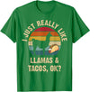 Llamas and Taco Lover Gifts Vintage Retro Style Llamas and Tacos lover Cinco de mayo Taco Tuesday Cute T-Shirt - Kelly Green
