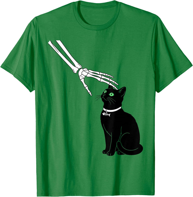 Cat and Skeleton Funny Spooky Skeleton Pet Cat Funny Spooky Halloween T-Shirt - Kelly Green