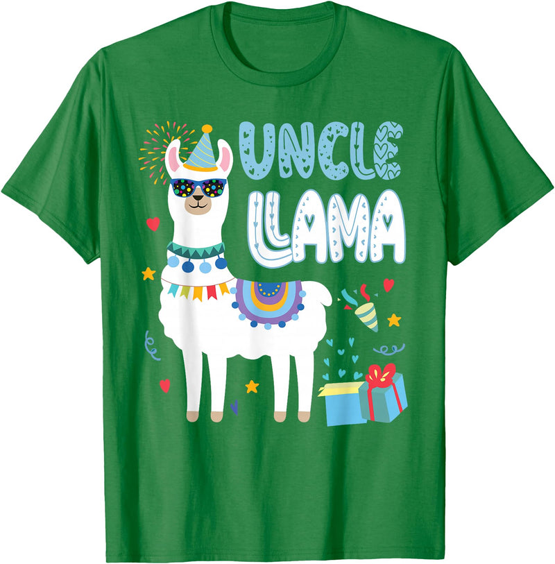 Family Matching Llama Birthday Party Supplies Uncle Llama Uncle Of The Birthday Boy Girl Llama Birthday T-Shirt - Kelly Green