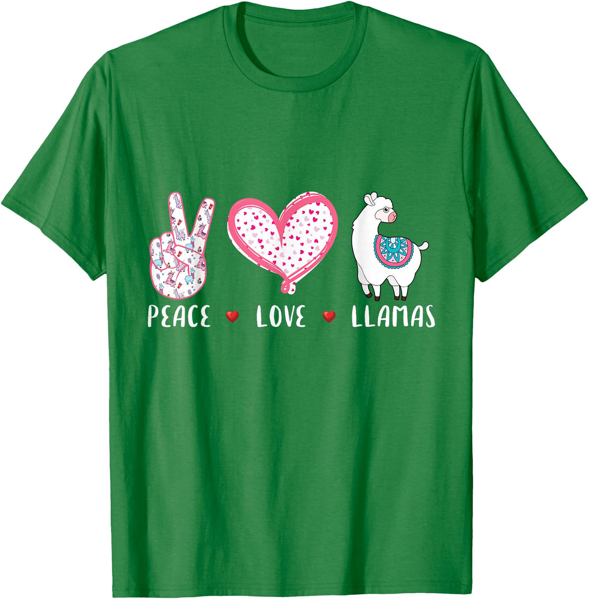 Peace Love llama Lovers Designs Co. Peace Love Llamas Gift for Girls Boys Kids Women Men Llama T-Shirt - Kelly Green