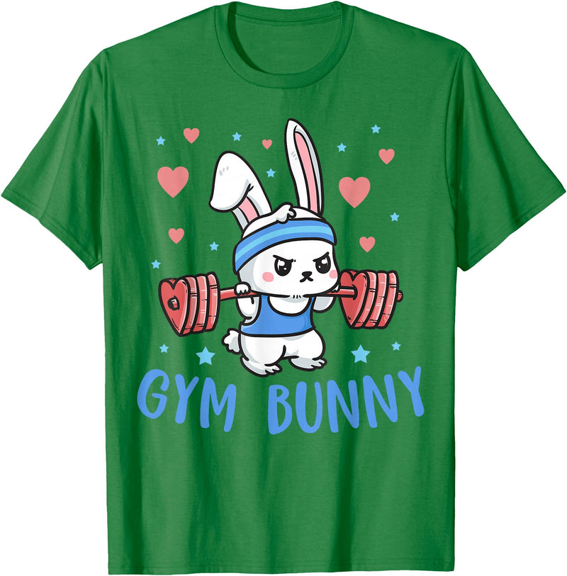 Gym Bunny Hearts Barbell Funny Workout Clothes Lift Weights T-Shirt in Kelly Green