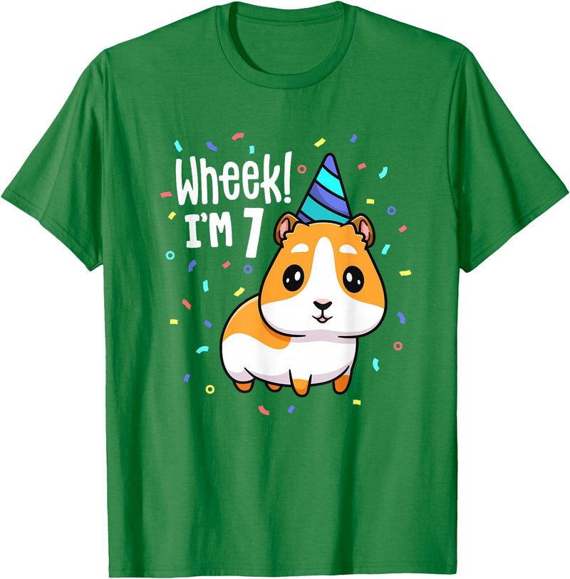 Guinea Pig Birthday by Joy Haus Guinea Pig Birthday Party Wheek Kids 7 Year Old 7th Outfit T-Shirt - Kelly Green
