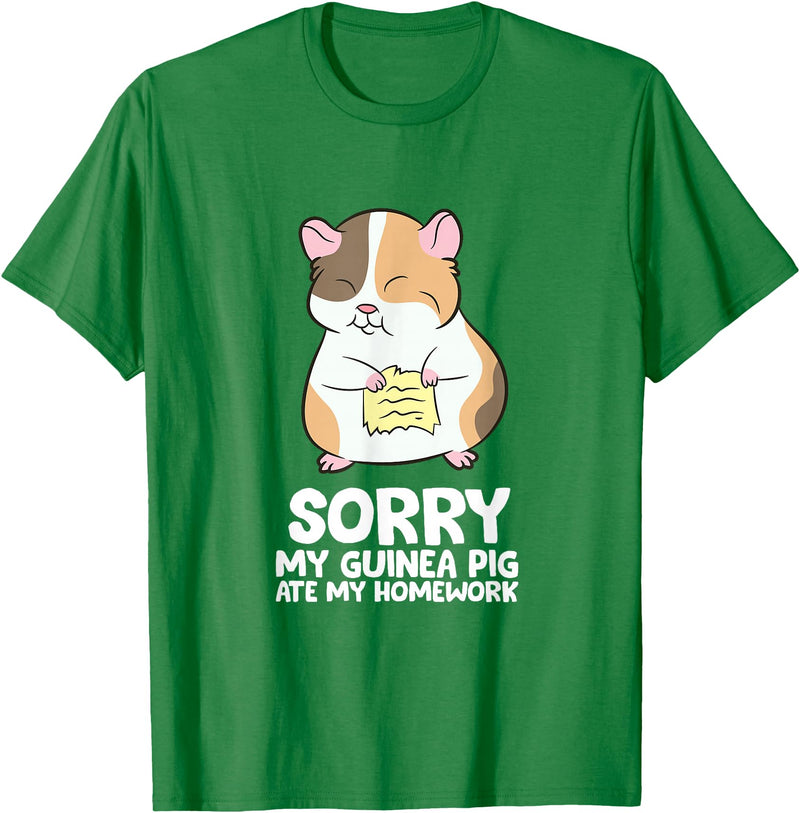 Cute Guinea Pig Tees And Gifts Sorry My Guinea Pig Ate My Homework Guinea Pig School T-Shirt - Kelly Green