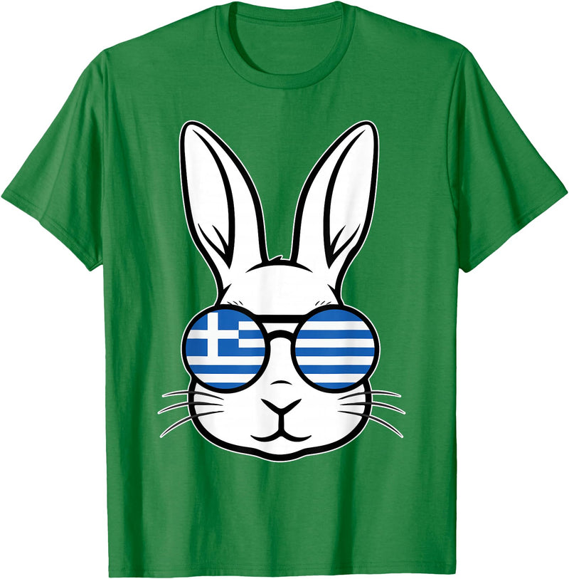 Greek Flag of Greece Happy Easter Rabbit Greek Easter T-Shirt in Kelly Green