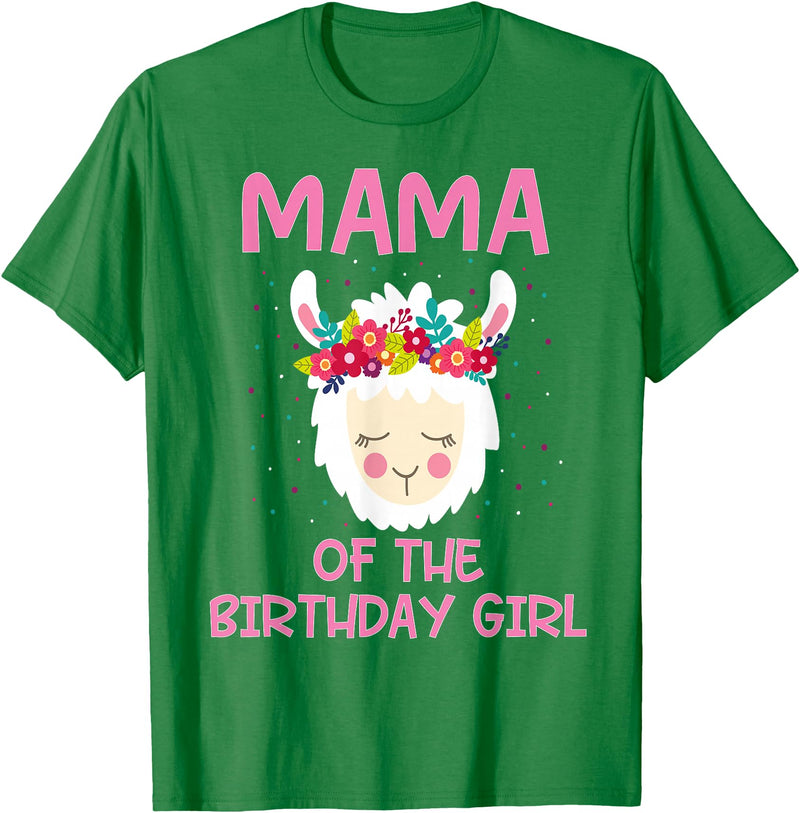Llama Matching Birthday Party Theme Supplies Mama Of The Birthday Girl Llama First 1st Birthday Girl T-Shirt - Kelly Green