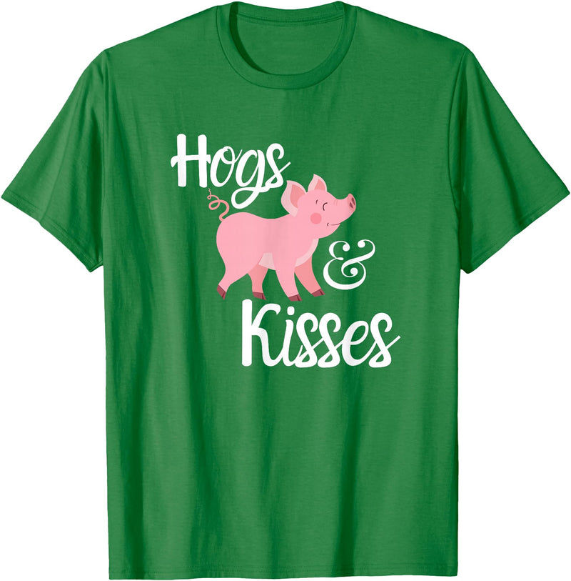 Hogs and Kisses Everyone loves Pigs Design Hogs and Kisses Cute Pig T-Shirt - Kelly Green