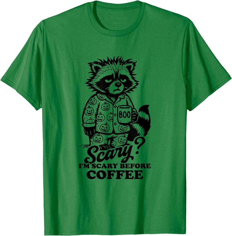 I'm scary before coffee raccoon halloween apparel I'm Scary Before Coffee T-Shirt - Kelly Green