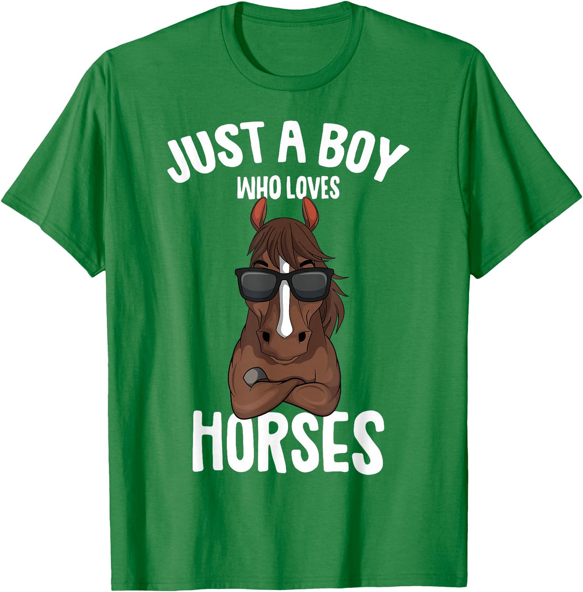 Cute Horse Owner Gifts Just a Boy who Loves Horses Equestrian Horseback Riding Kids T-Shirt - Kelly Green