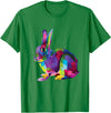 Cute Rainbow Color Bunny Vibrant Meadow Rabbit Tribute T-Shirt in Kelly Green