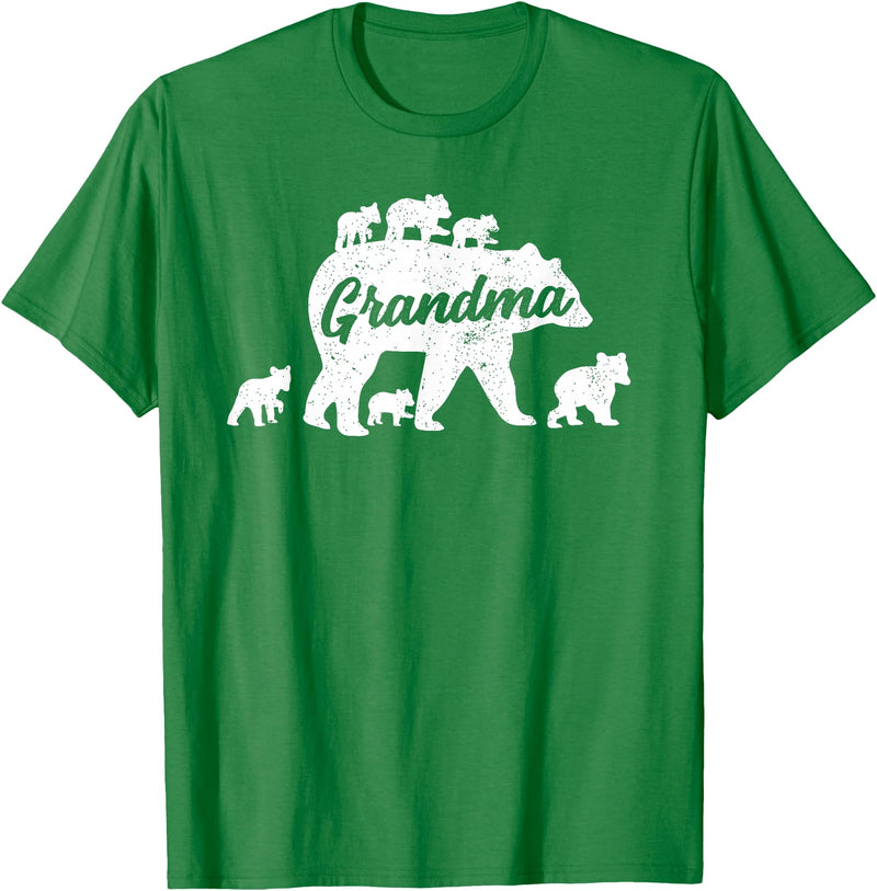 Matching Bear Family Apparel Vintage Grandma Bear with 6 Cub Mother's Day T-Shirt - Kelly Green