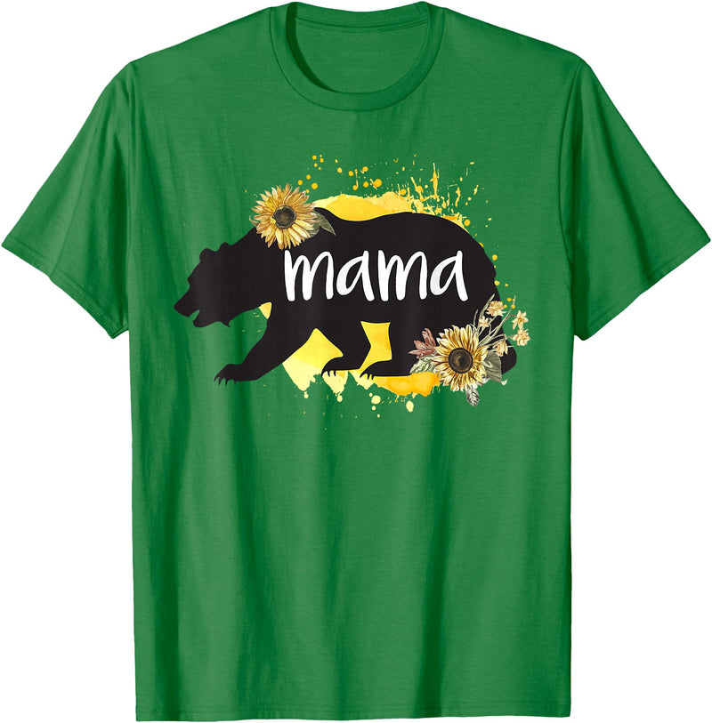 Classy Mom Quotes Co. Mama Bear Sunflower Cute Watercolor Best Mom Ever Theme T-Shirt - Kelly Green