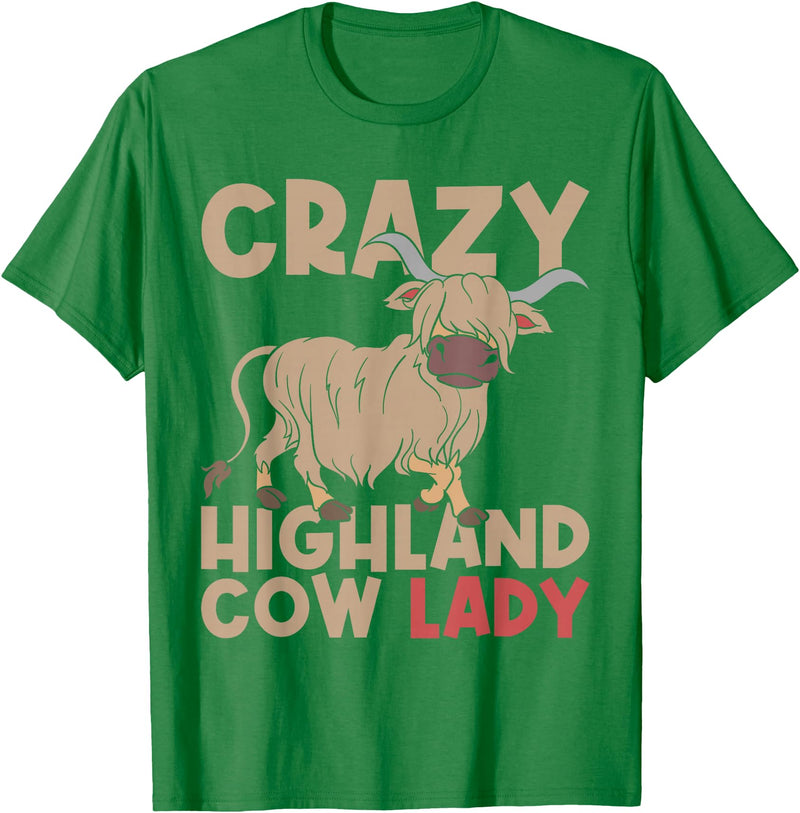 Scottish Animal Hairy Highland Cow Gift Crazy Highland Cow Lady Women Farmer Scottish Highland Cow T-Shirt - Kelly Green