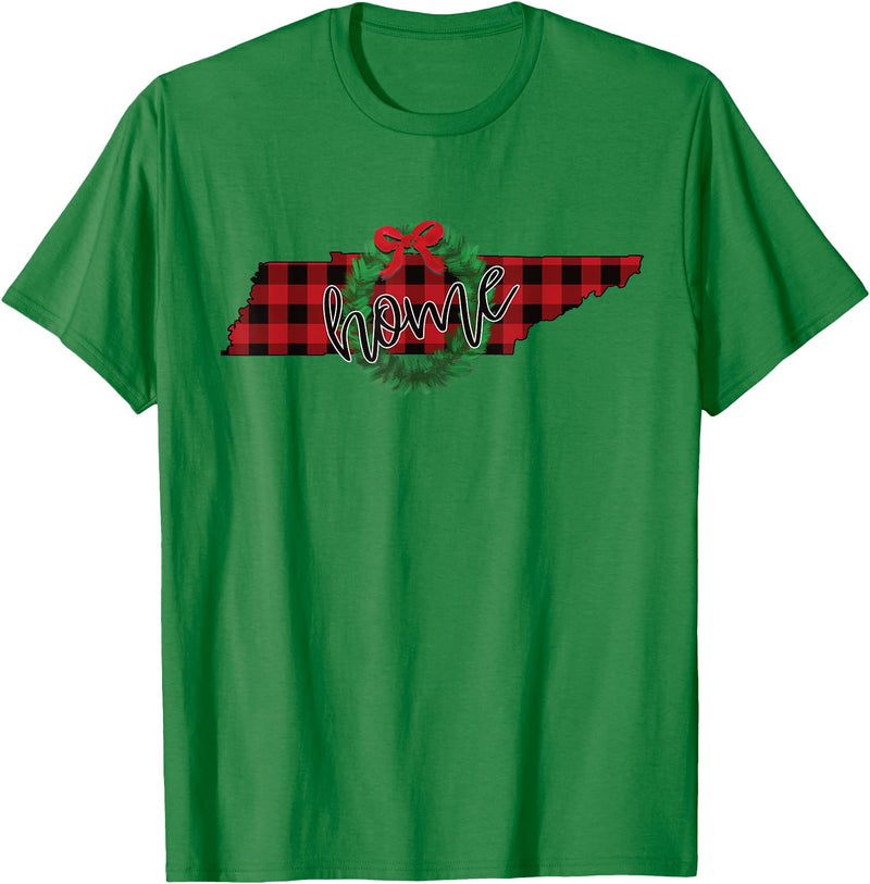 USA State Tennessee Christmas Buffalo Plaid Tennessee Buffalo Plaid Christmas Home Wreath Retro T-Shirt - Kelly Green