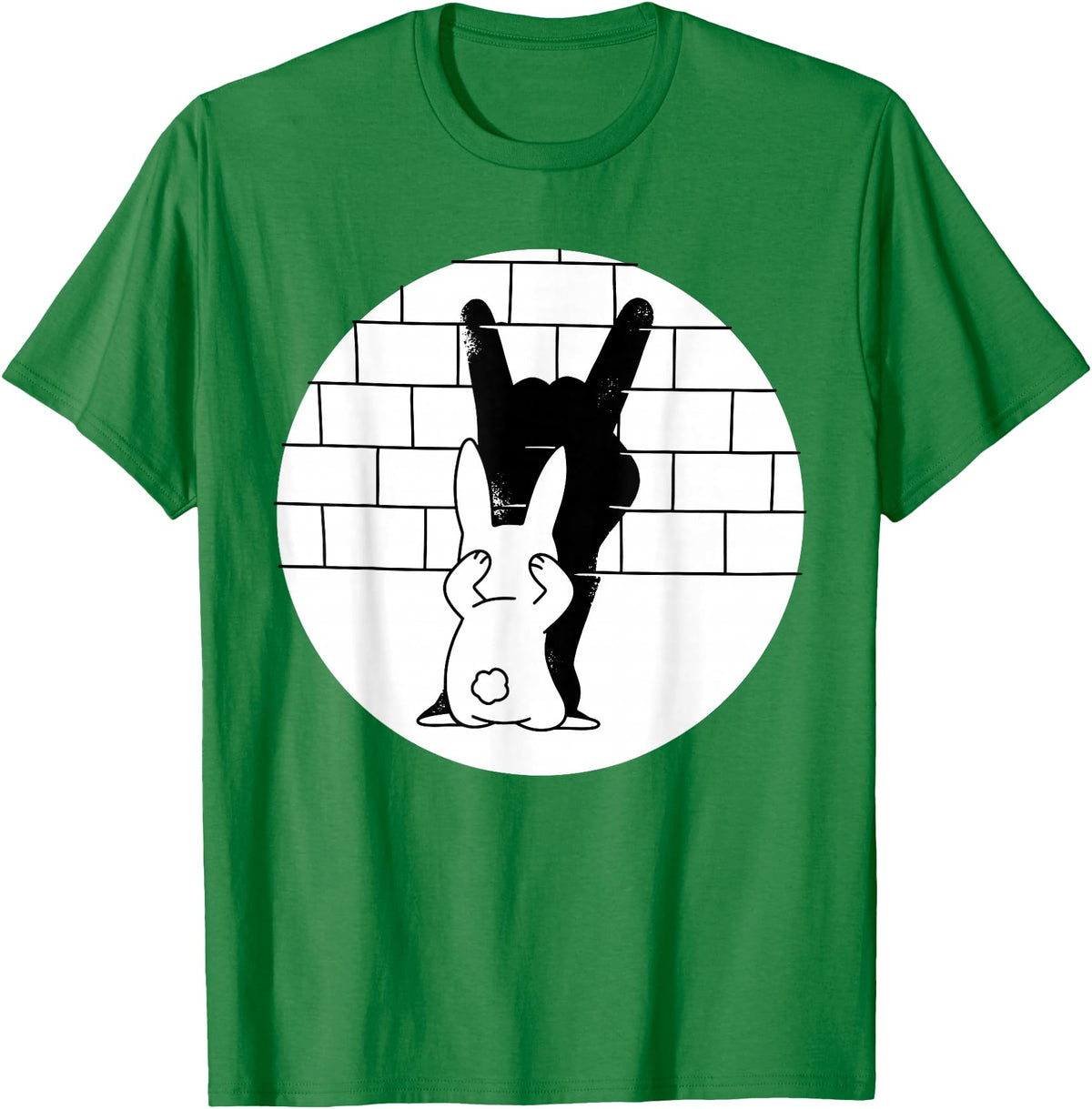 Funny Rabbit Bunny Animal Shadow Puppet T-Shirt in Kelly Green