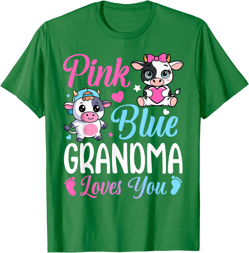 Cow Baby Shower Announcement Family Matching Tees Pink Or Blue Grandma Loves You Cow Gender Reveal Family T-Shirt - Kelly
