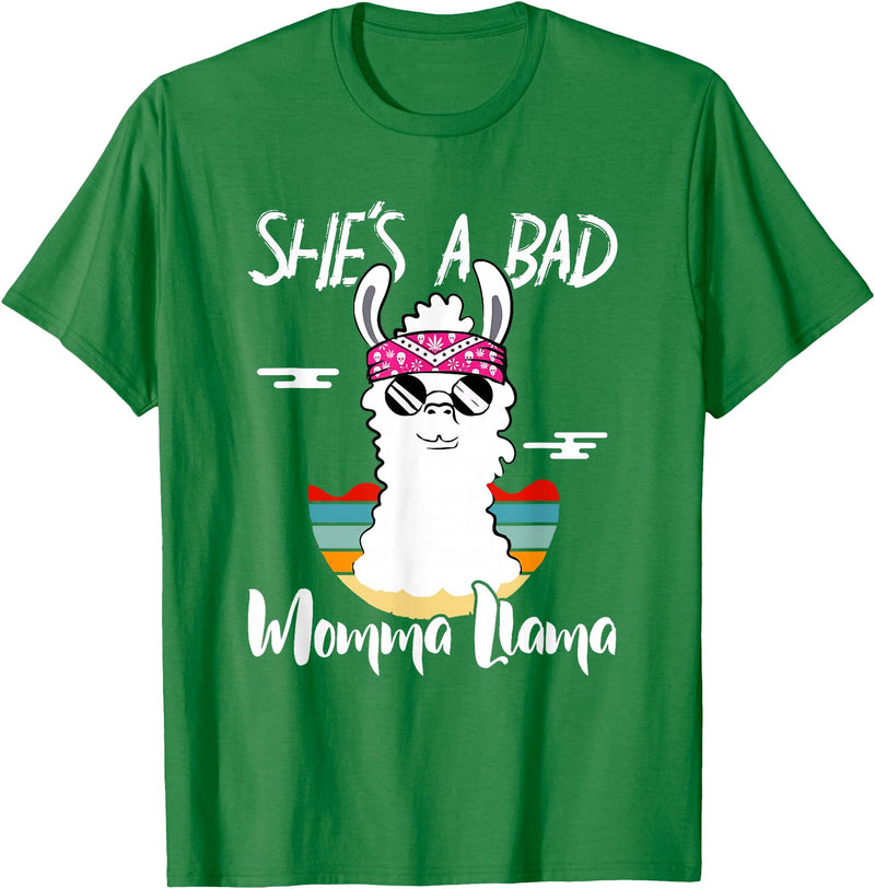 Shes a Bad Momma Llama - Mama Mom - DressedForDuty She's a Bad Momma Llama - Mama Funny - Vintage Mom Gift T-Shirt - Kelly Green