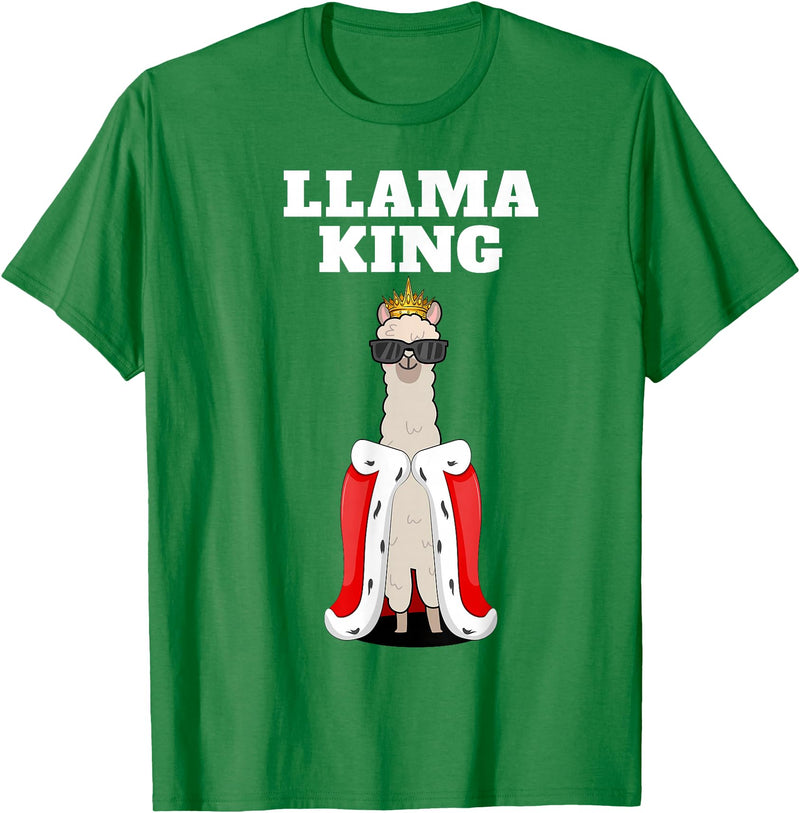 Mens Llama Shirts for Boys Llama King | Boys Llama Tshirt | Mens Llama T-Shirt, Black - Kelly Green