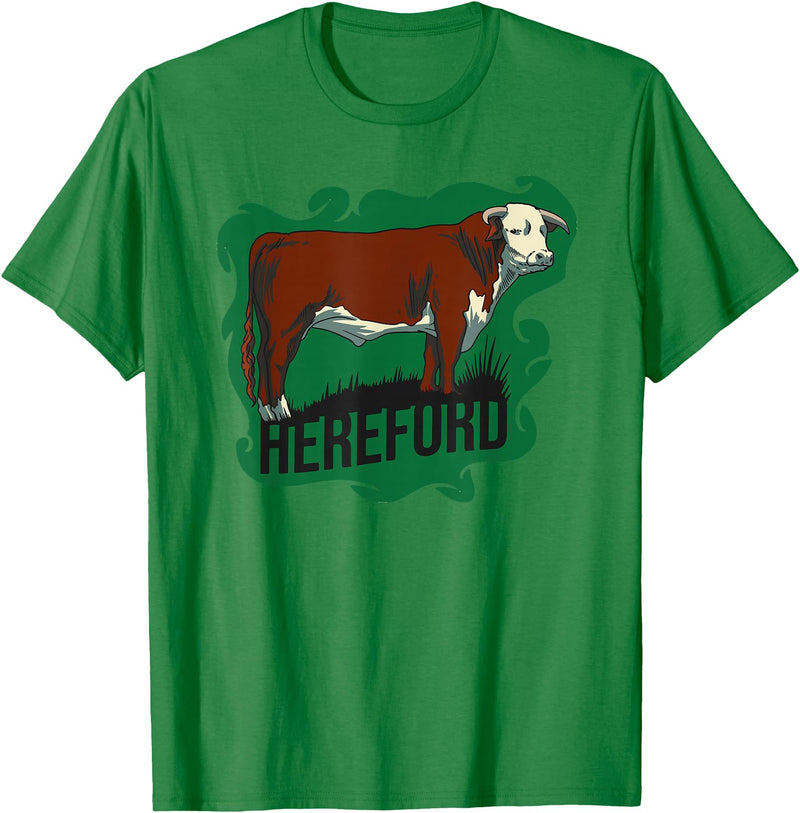Hereford cow lover gift Hereford cow standing on the green grass T-Shirt - Kelly Green