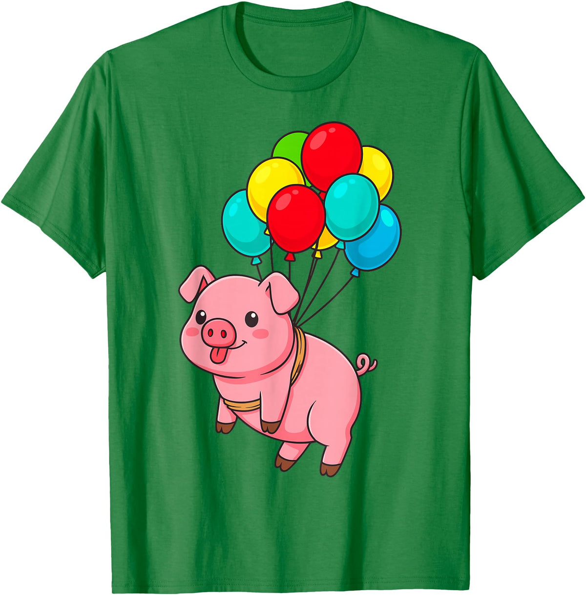 Uniquely Funny Pig Farmer Gifts Pig Flying with Balloons T-Shirt - Kelly Green