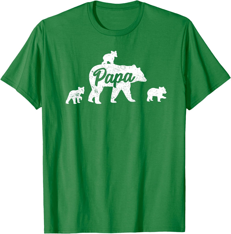 Matching Bear Family Shirt Apparel Vintage Papa Bear 3 Cubs Father's Day T-Shirt - Kelly Green