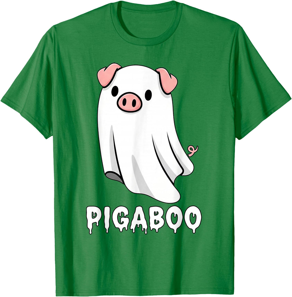 Pig Ghost Boo Halloween Humor By TEERA Funny Pig Ghost Spooky Season T-Shirt - Kelly Green