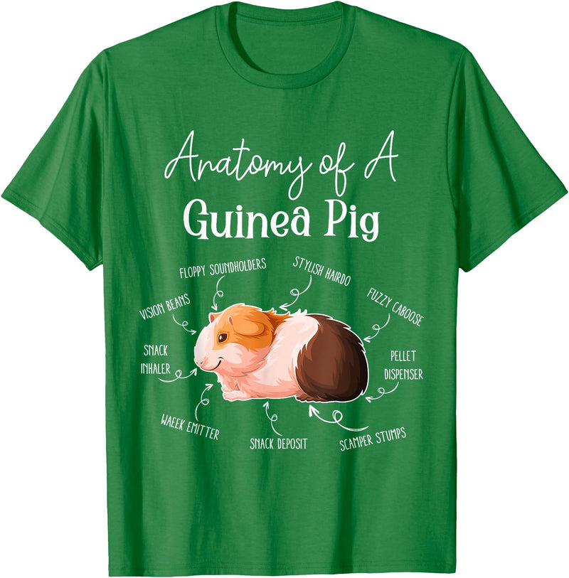 Cute & Funny Guinea Pig Gifts For Women Men Kids x Anatomy Of A Guinea Pig T-Shirt - Black, Small - Kelly Green