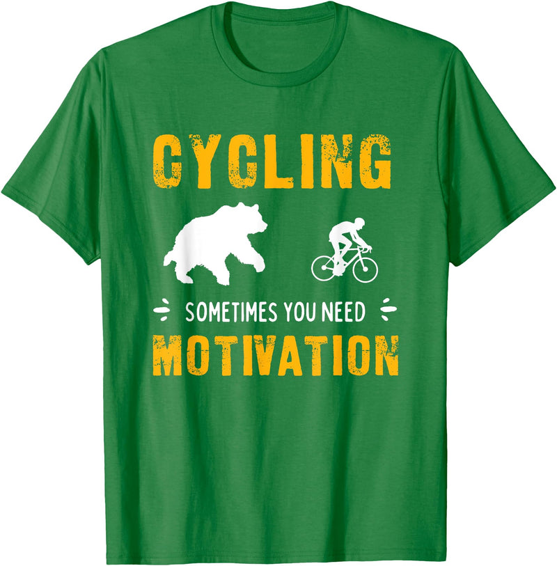 Cycling Needs Motivation - Bear Chasing Cyclist - Funny T-Shirt - Kelly Green