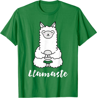 Cute Yoga Shirts - Llamaste Llamaste - Cute Yoga Lovers Gift, Adorable Llama Fitness T-Shirt - Kelly Green