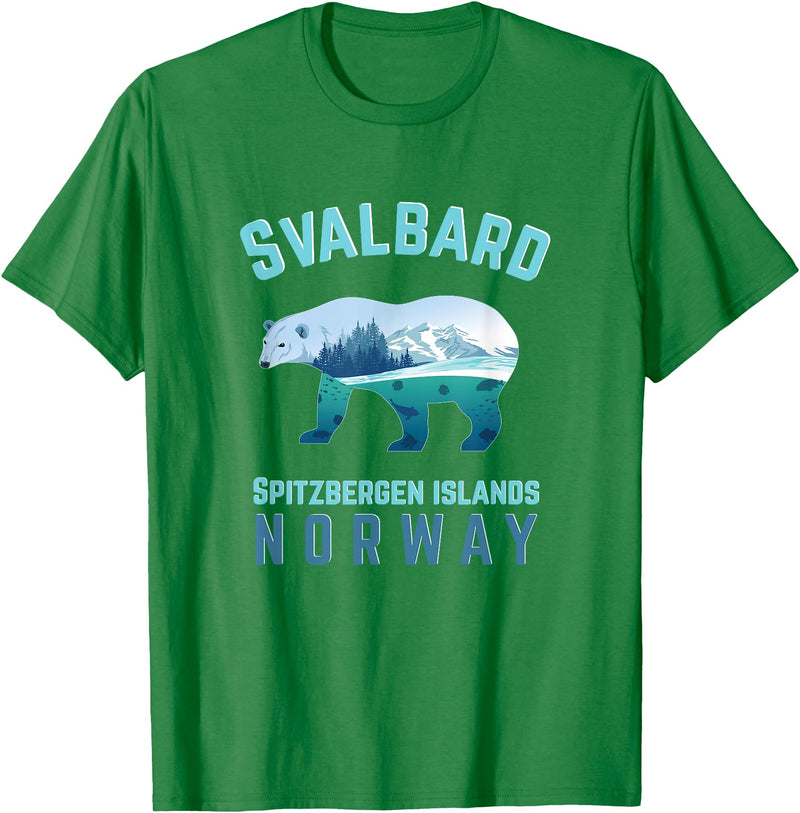 Longyearbyen am Nordkap und Spitzbergen Inseln Svalbard Spitzbergen Islands Norway Fjords with Polar Bear T-Shirt - Kelly Green