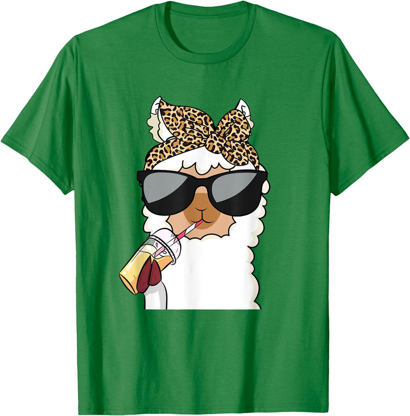 Cute Alpaca Llama Lover Llama Leopard Girls Women Alpaca Lover T-Shirt - Kelly Green
