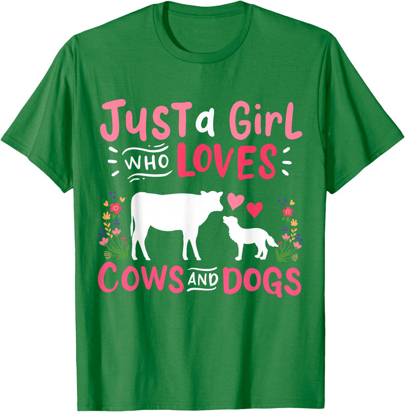 Cow Lover Gift Just a Girl Who Loves Cows and Dogs Farmer T-Shirt - Kelly Green