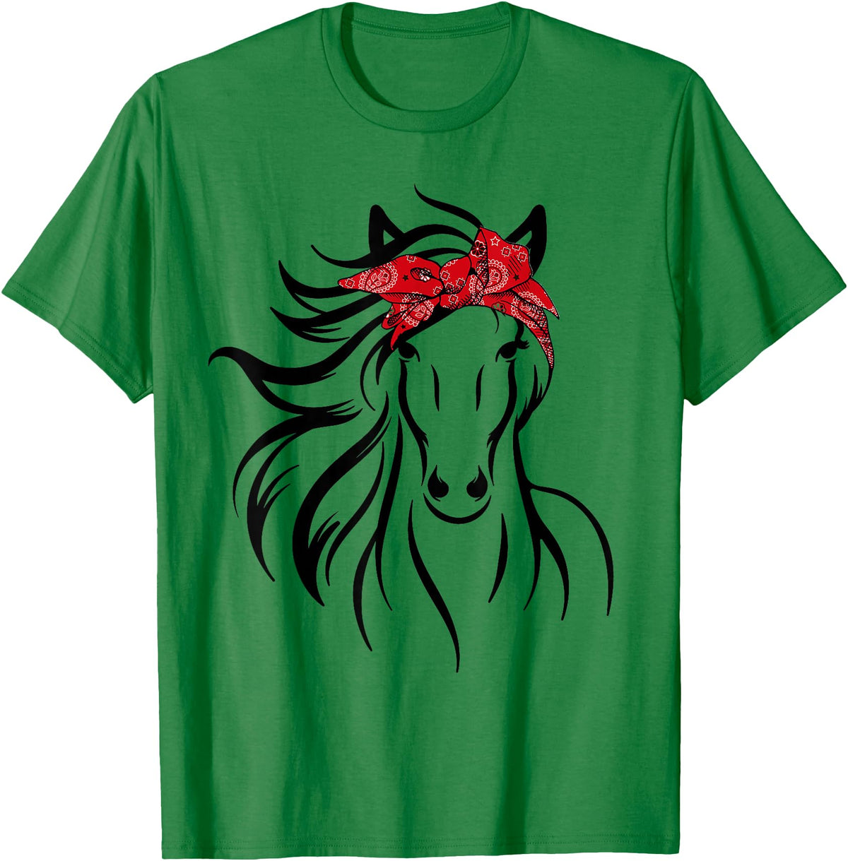 Horse Bandana Tee For Women Girls Tee Horse Bandana Tee for Horseback Riding Horse Lover T-Shirt - Kelly Green