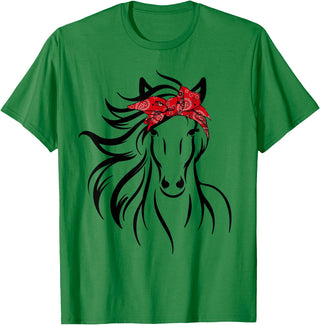 Horse Bandana Tee For Women Girls Tee Horse Bandana Tee for Horseback Riding Horse Lover T-Shirt - Kelly Green