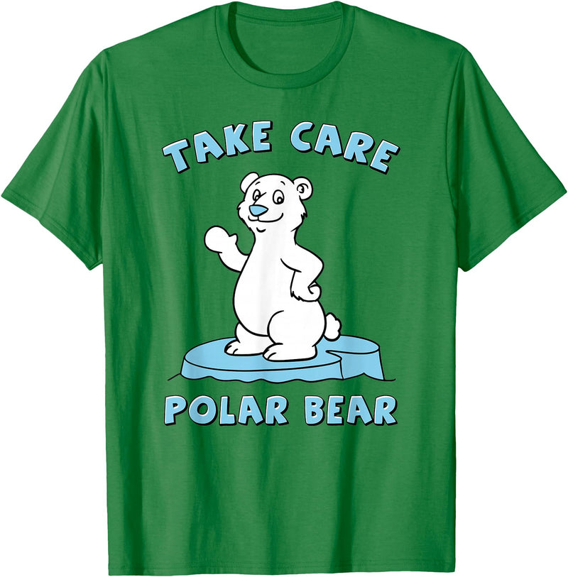 Bear Hugs Apparel Take Care Polar Bear Cute Cartoon Design T-Shirt - Kelly Green