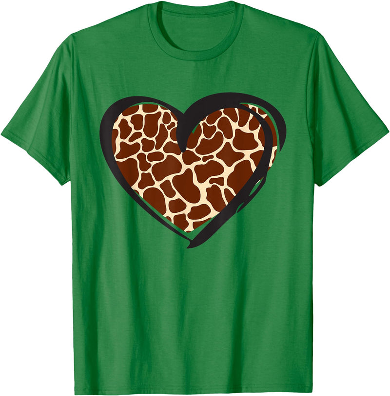 Giraffe Pattern Graphic Apparel Heart Giraffe Print for Giraffe Lover T-Shirt - Kelly Green