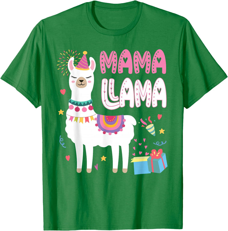 Family Matching Llama Birthday Party Supplies Mama Llama Mom Of The Birthday Llama Birthday Theme T-Shirt - Kelly Green