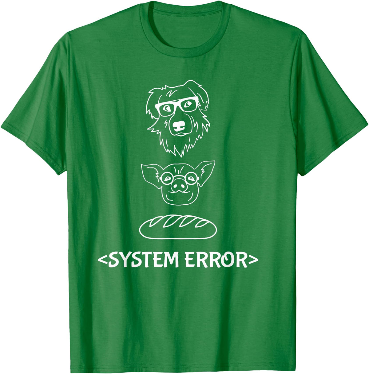 Dog Pig Loaf of Bread Funny Monchi Pug Slogan Dog Pig Loaf of Bread System Error Monchi the Pug Robot T-Shirt - Kelly Green