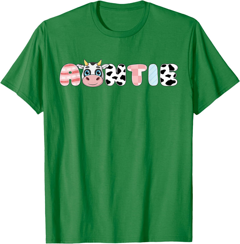 Cow Matching Family Outfit Costume Apparel Auntie Girl Birthday Matching Family Cow Farm Animal Aunt T-Shirt - Kelly Green