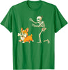 Funny Skeleton Chasing Dog Corgi Halloween Dog Funny Skeleton Chasing Corgi Dog T-Shirt - Kelly Green