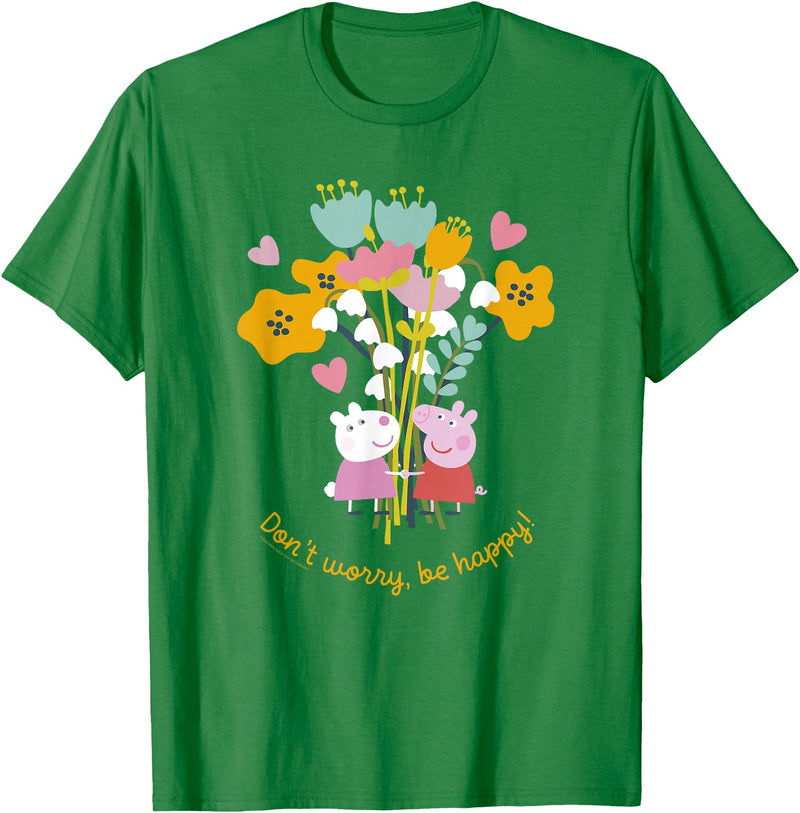Peppa Pig Don't Worry Be Happy Floral Logo T-Shirt - Kelly Green